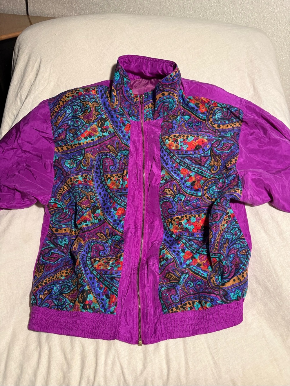 Vintage Silk Purple Paisley Panel Bomber Jacket